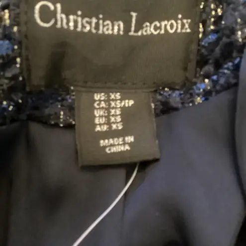 Christian LaCroix NWOT  Black & Blue Tweed Jacket Gold Chain Accent blazer XS