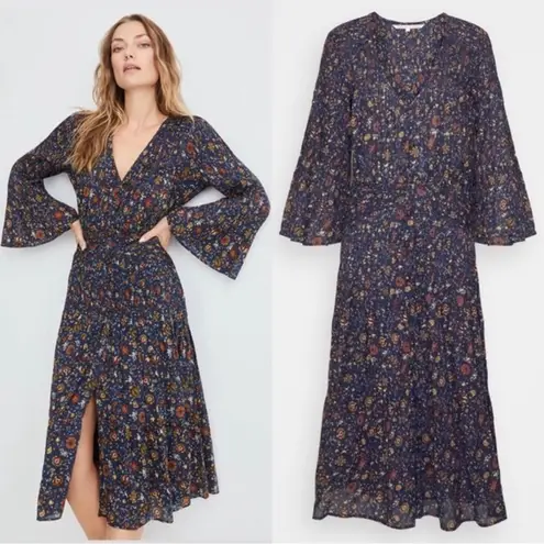 Veronica Beard NWT Shireen Button-Front Floral Print Pleated Dress in Ink Sz 2