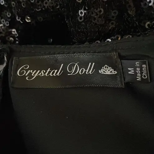 Crystal Doll Black Sequins Sleeveless Above the Knee Dress Size Medium