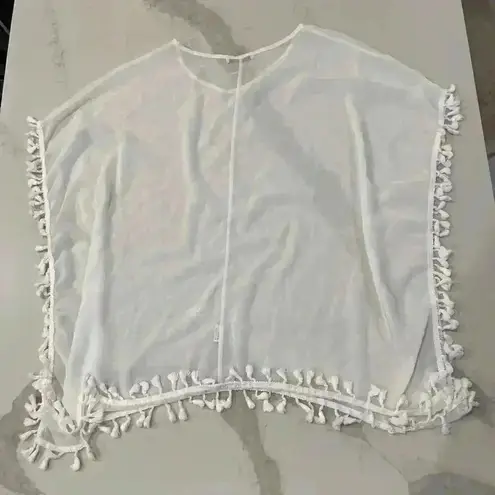 Adreamly Women’s Beach Swim Cover Up White Kafton White Pom Pom Trim Small