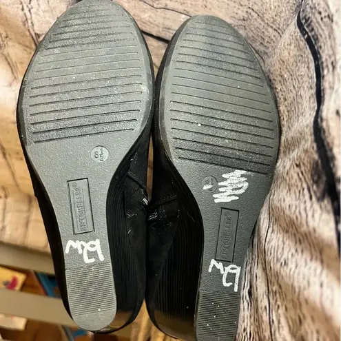 Seychelles Minerva Black Faux Suede Mid Calf Platform Heel Boots Size 8.5 Flaws