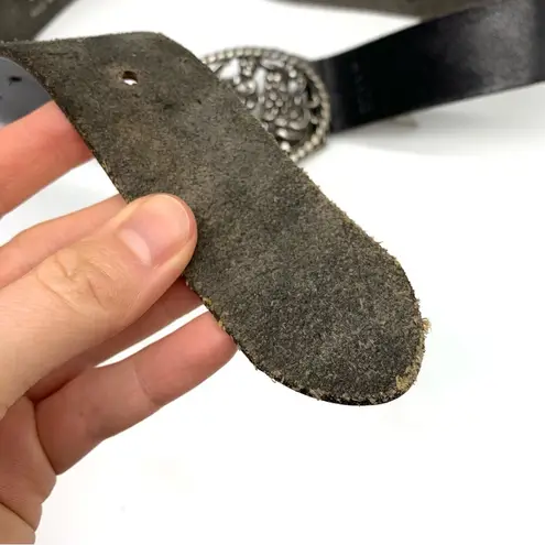 Esprit Genuine Leather Belt Floral Belt Buckle Black Silver 80CM