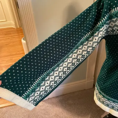 Vintage Green & Cream Acrylic Sweater V Neck Wide Sleeves Size L Fits Like M Size M