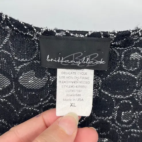 Vtg Y2K Brittany Black Embroidery Crystal Top Sz XL Glam Holiday Mesh Whimsigoth