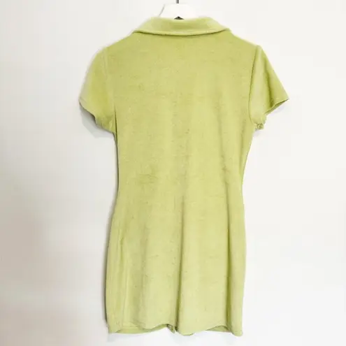 Beige Botany Terrycloth Collared Button Front Ruched Bodycon Mini Dress Large