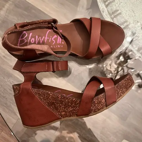 blowfish  Brown Faux Leather Cork Wedge Sandals Size 9