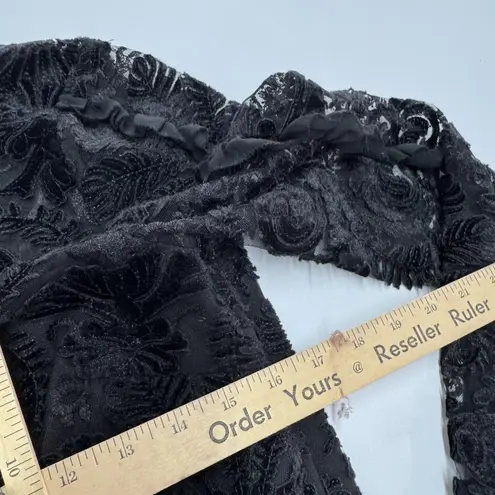 ML Monique Lhuillier Blouse Womens Small Sheer Velvet Floral Lace Long Sleeve Black
