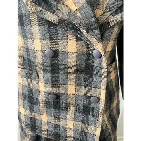 Vintage 80s beige green ruffled wool rustic plaid checkered skirt suit w/scarf S Tan Size M