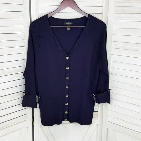 Peck & Peck Collection V Neck Chain Detail Cardigan Sweater Purple XL Button