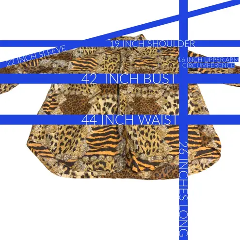 VINTAGE 1990'S S.L.B. BY SUNNY LEIGH ANIMAL PRINT SILK BUTTON DOWN BLOUSE (M) Brown Size M