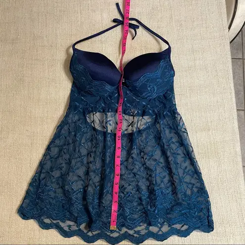 Coquette Push Up Lace Baby Doll Top Blue Size L