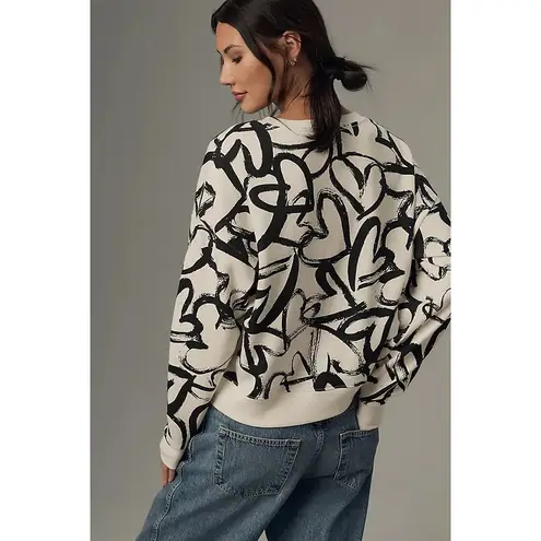 Maeve by Anthropologie Graphic Heart Print Sweatshirt White Black XS