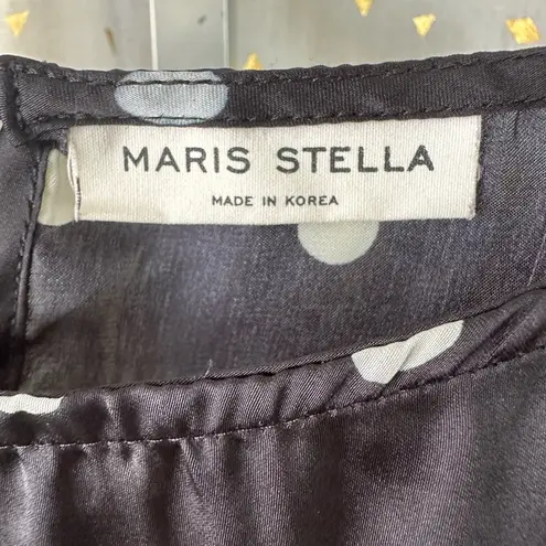 Maris Stella Silk Polka Dot Scoop Neck Long Cuff Sleeves Prairie Blouse Top L Black Size L