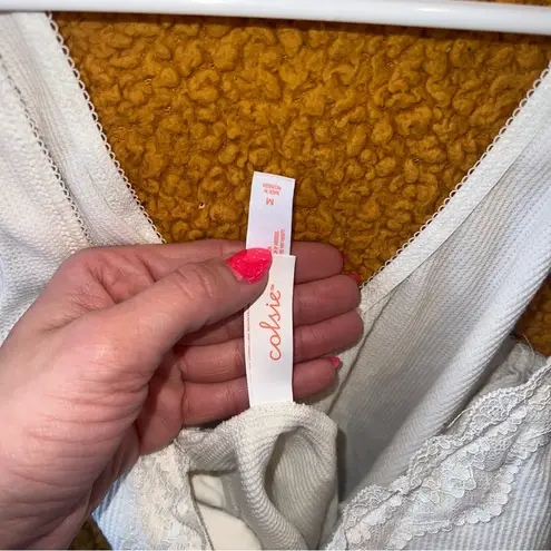 Colsie White Bodysuit with Ruffled V