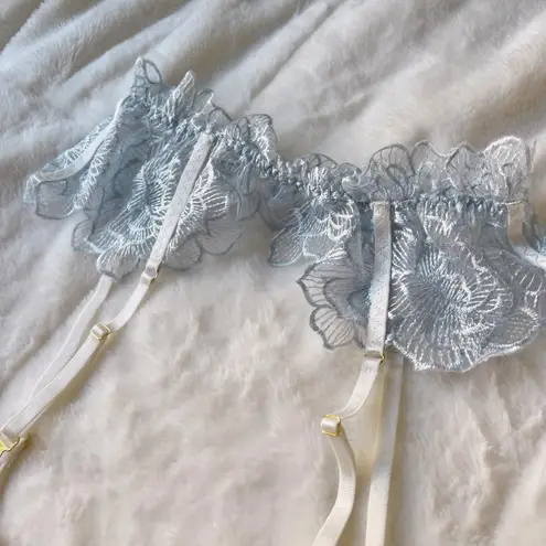 Sheer Baby Blue Floral Romantic Lacy beautiful Garter with White Straps Small