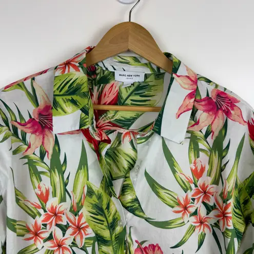 Marc New York Marc New York Womens Floral Button Up Cropped Tie Waist Blouse Large Tropical