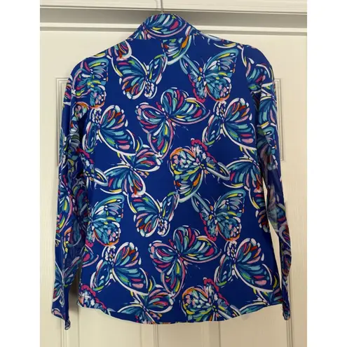 IBKUL Top Women Small 1/4 Zip Blue Butterfly UPF50+ Mesh Sleeves Golf Pickleball
