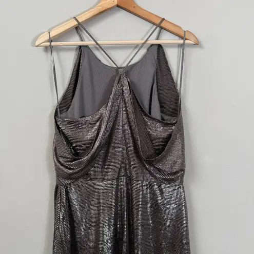 H by Halston Halston Metallic Fit & Flare Midi Dress Women's 8 Gunmetal Silver Cocktail Party