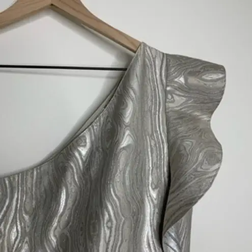 Saylor Woodgrain Jacquard One Shoulder Dress Silver Metal Womens New Small