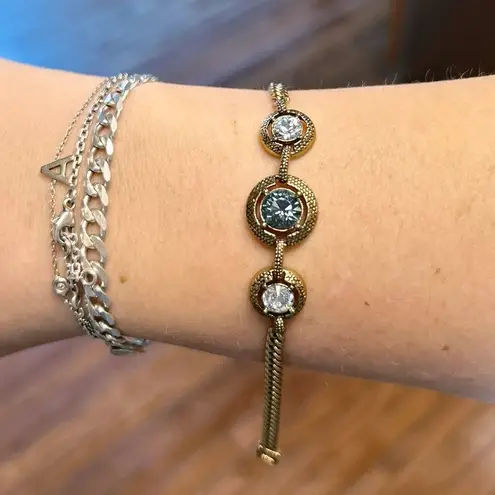 Givenchy Authentic Gold and Blue Crystal Chain Bracelet