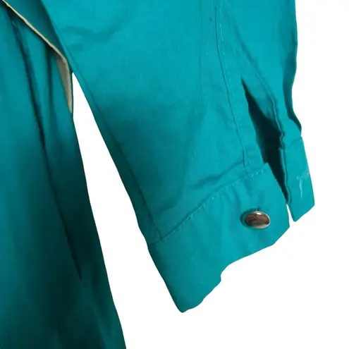 Vintage Teal Blue Western Boho Fringed Studded Long Sleeve Maxi Shirt Dress M Size M