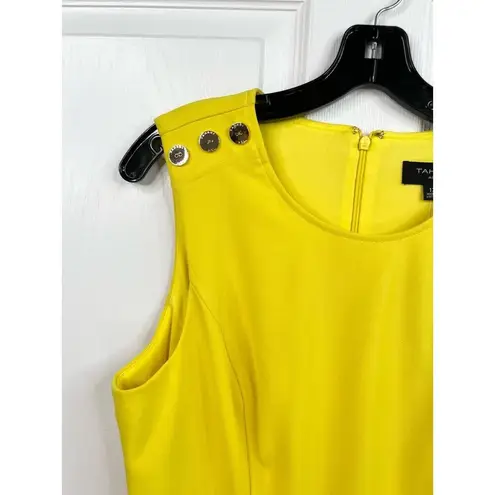 Tahari ASL Bright Yellow Button Accents Pleated Skirt Sleeveless Dress 14P