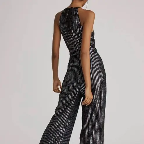 Anthropologie Maeve by  Disco Halter Wide Leg Metallic‎ Striped Jumpsuit Size 8