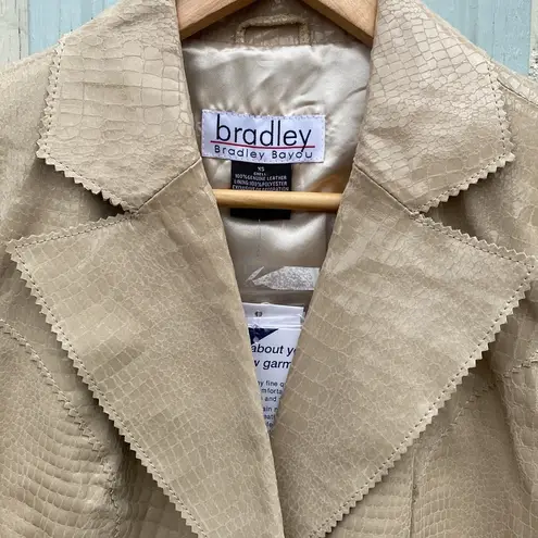 Bradley Bayou Croc Embossed Cream Patent Leather Jacket size xs