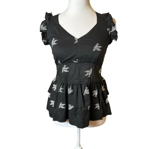 Girls From Savoy Anthropologie Black White Smocked Swallow Halter Top Size 4