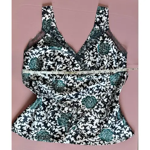 Apostrophe Y2K Satin Top Lace V-neck Lace blouse M Black/green/ White