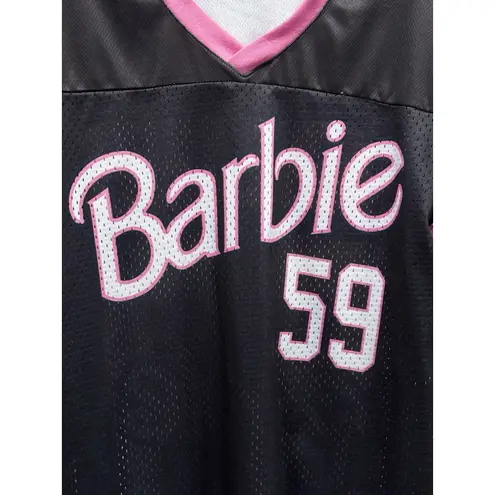Barbie Black/Pink Short Sleeve Jersey Top Size Small V Neck Lined Mattel Graphic Pink