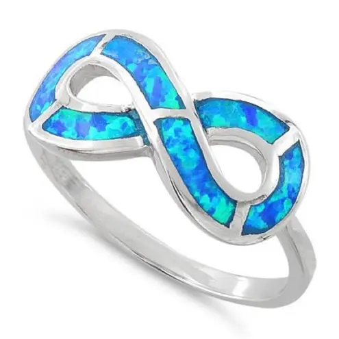 Infinity Opal Sterling Silver Ring Blue Size 8