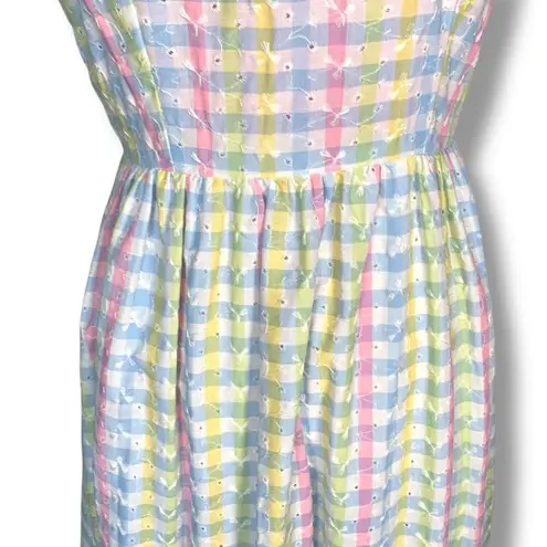 Vintage Denise L Pastel Gingham Plaid Maxi Dress Puff Sleeve Eyelet Maxi Cottage Pink Size XS