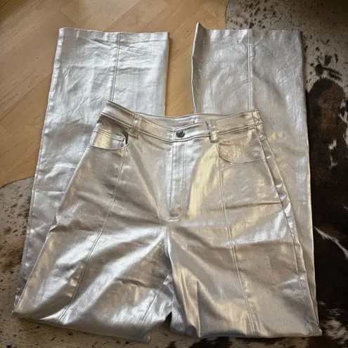 CINQ A SEPT Foiled Francine Pant in Silver Wide Leg Size 10