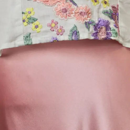 Versona / TIANA B Pink Floral Embroidered Linen Top and Midi Skirt Extra Small