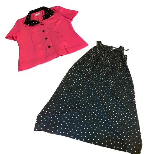 MISS DORBY BLACK & PINK W/WHITE POLK DOT DRESS & BLAZER SET VINTAGE 1990'S (12)