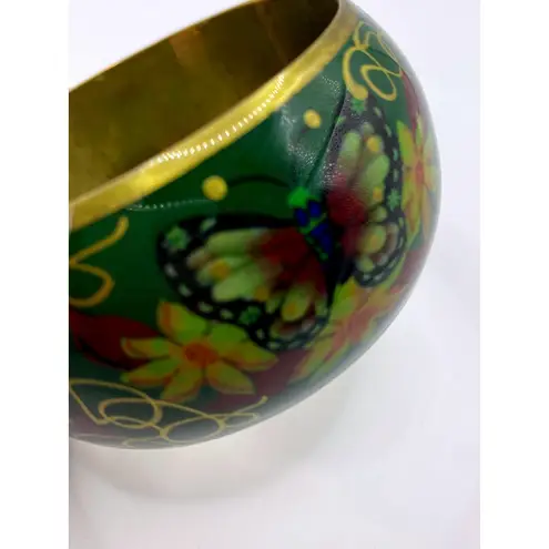 Vintage Floral Butterfly Wide Bangle Bracelet Green Enamel Boho Fairycore