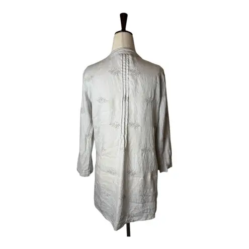 Saint Tropez West Women Small Gray Linen Embroidered Tunic Top Lagenlook Boho