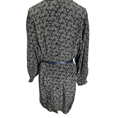 Argenti Vintage Black White Tan Geometric Long Sleeve Shirt Dress 4P Black