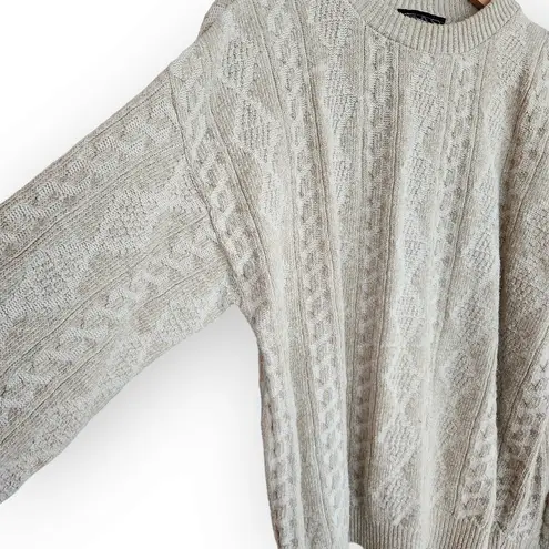 Vintage Gas Co Beige Cream Cable Knit Scoop Neck Sweater L Size L