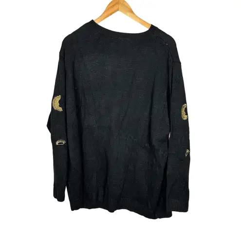 NWT Bloomchic Black Embroidered Knit Celestial Autumn Cozy Sweater Size 26