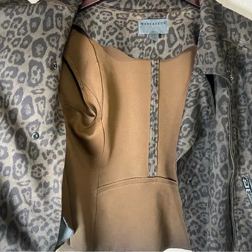 MARRAKECH Marni Leopard Moto Jacket Faux Suede Leather Brown Sz M Anthropologie Size M