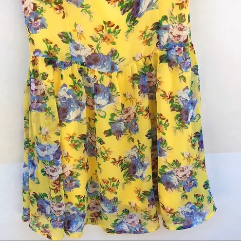 NWT TULLE Womens large Sleeveless Yellow Floral Boning Waist dress (runs small)