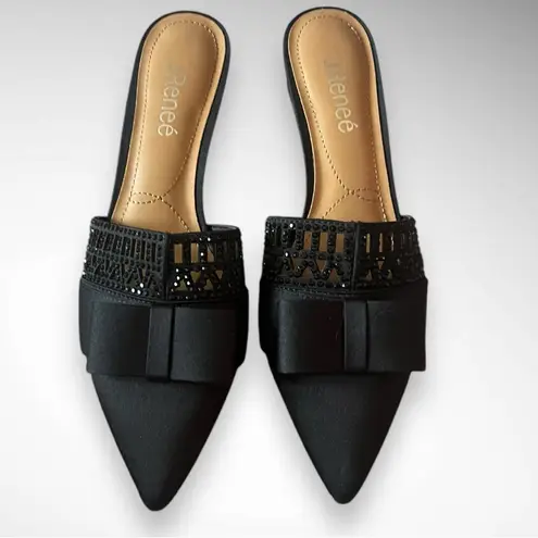 J. RENEE Black Randa Satin Pointy Toe Mule Sandal W/ Bow Detail Size 7.5 | NWOT