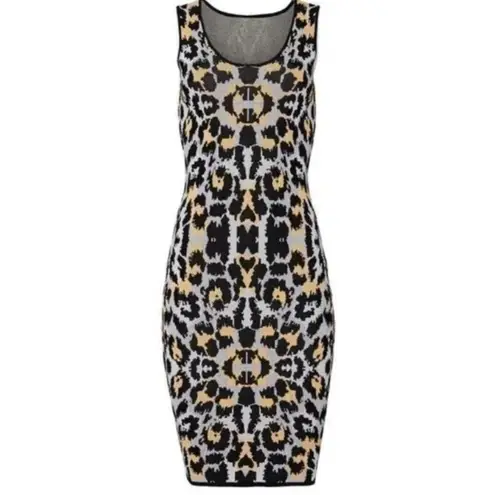 John + Jenn NEW Gray Leopard Power Stretch Sheath Dress Size S