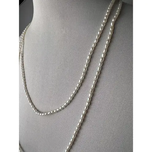vintage faux pearl single strand long retro necklace White
