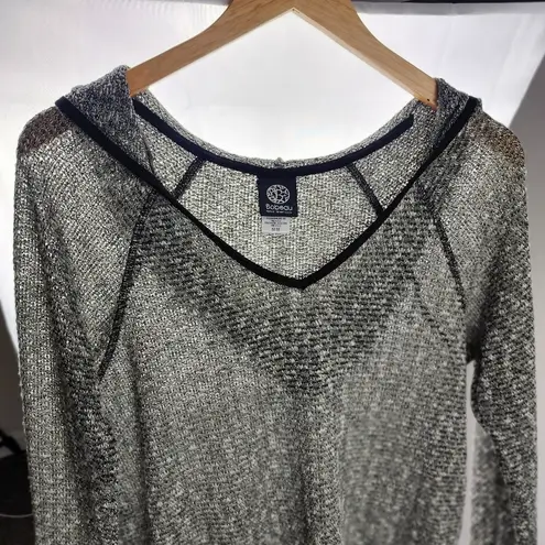 Bobeau Knit Hooded Sweater Sage Green Black Trim Semi-sheer Size M