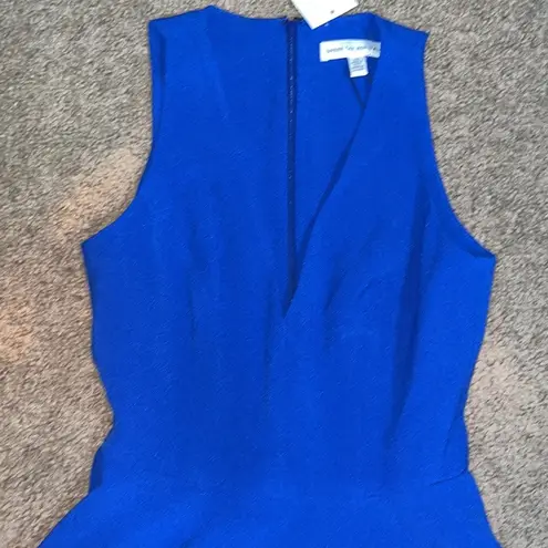 Dress the Population Catalina Fit Flare V-Neck Crepe Dress Electric Blue XS