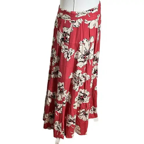 Ba&sh Womens Kondo Midi Skirt Floral Flowy Elastic Waist Boisderose Red Size L
