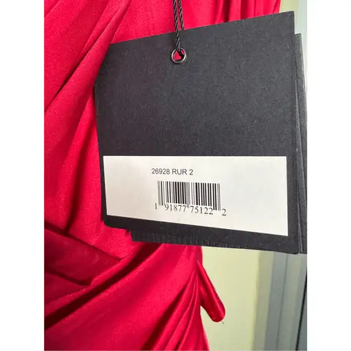 Mac Duggal NWT Short Puff Sleeve Faux Wrap Dress in Rusty Red Size 2